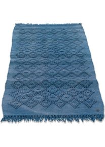 Badematte Tom Tailor HOME "Vintage Wash, Badvorleger, Badezimmer Teppich", blau (denim), H:6mm, Baumwolle, Badematten, Badematte, Badteppich, Uni Farben, Rauten Muster, mit Fransen, reine Baumwolle