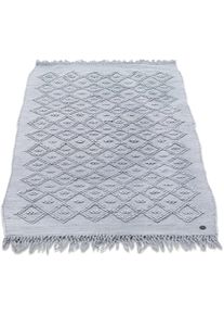 Badematte Tom Tailor HOME "Vintage Wash, Badvorleger, Badezimmer Teppich", grau, H:6mm, Baumwolle, Badematten, Badematte, Badteppich, Uni Farben, Rauten Muster, mit Fransen, reine Baumwolle