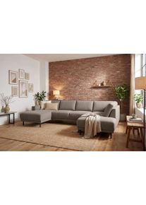 Wohnlandschaft Home Affaire "Sveeva, U-Form, XXL, B.310 cm, schwarze Metallf&uuml;&szlig;e", braun, B:310cm H:78cm T:197cm, 100% PES, Sofas, Wohnlandschaft, langlebiger Webstoff, mit Wellenunterfederung, viele Farben