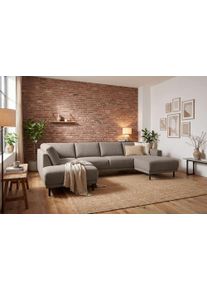 Wohnlandschaft Home Affaire "Sveeva, U-Form, XXL, B.310 cm, schwarze Metallf&uuml;&szlig;e", braun, B:310cm H:78cm T:197cm, 100% PES, Sofas, Wohnlandschaft, langlebiger Webstoff, mit Wellenunterfederung, viele Farben