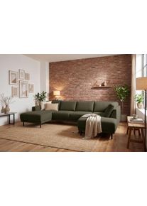 Wohnlandschaft Home Affaire "Sveeva, U-Form, XXL, B.310 cm, schwarze Metallf&uuml;&szlig;e", khaki, B:310cm H:78cm T:197cm, 100% PES, Sofas, Wohnlandschaft, langlebiger Webstoff, mit Wellenunterfederung, viele Farben