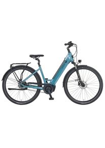 E-Bike Prophete "Geniesser 5.0 mit Gates Riemenantrieb" Gr. 46, blau (blau, schwarz), Elektrofahrr&auml;der, 46cm, 28 Zoll (71,12cm), E-Bike, Suntour Parallelogramm Federsattelst&uuml;tze