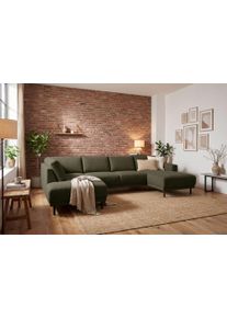 Wohnlandschaft Home Affaire "Sveeva, U-Form, XXL, B.310 cm, schwarze Metallf&uuml;&szlig;e", khaki, B:310cm H:78cm T:197cm, 100% PES, Sofas, Wohnlandschaft, langlebiger Webstoff, mit Wellenunterfederung, viele Farben
