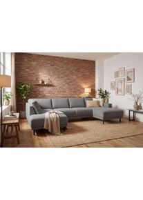 Wohnlandschaft Home Affaire "Sveeva, U-Form, XXL, B.310 cm, schwarze Metallf&uuml;&szlig;e", taupe, B:310cm H:78cm T:197cm, 100% PES, Sofas, Wohnlandschaft, langlebiger Webstoff, mit Wellenunterfederung, viele Farben