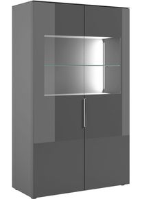 HBZ-MEBLE Vitrine HBZ "Santorin Vitrine, Melaminbeschichtung, LED-Beleuchtung", anthrazit, B:90cm H:150cm T:40cm, Glas, Holzwerkstoff, Schr&auml;nke, Vitrine, LED Vitrine, mit Softclose-Funktion, Lip Griffe aus Metall