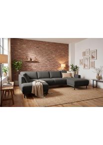 Wohnlandschaft Home Affaire "Sveeva, U-Form, XXL, B.310 cm, schwarze Metallf&uuml;&szlig;e", anthrazit, B:310cm H:78cm T:197cm, 100% PES, Sofas, Wohnlandschaft, langlebiger Webstoff, mit Wellenunterfederung, viele Farben