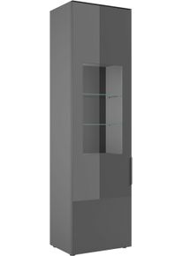HBZ-MEBLE Vitrine HBZ "Santorin Vitrine, Melaminbeschichtung, LED-Beleuchtung", anthrazit, B:55cm H:196cm T:40cm, Glas, Holzwerkstoff, Schr&auml;nke, Vitrine, LED Vitrine, mit Softclose-Funktion, Lip Griffe aus Metall