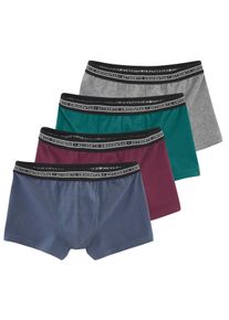 Boxer AUTHENTIC LE JOGGER "Boxershorts f&uuml;r Jungen", Jungen, Gr. 170/176, 4 Stk., blau, petrol, grau, bordeaux, Jersey, Obermaterial: 95% Baumwolle, 5% Elasthan, unifarben, k&ouml;rpernah, Unterhosen Boxer, in klassischer Passform mit Webbund
