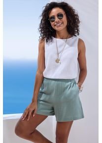 Beach Time Blusentop BEACHTIME, Damen, Gr. 46, wei&szlig;, Web, Obermaterial: 100% Baumwolle, unifarben, figurumspielend h&uuml;ftlang, Rundhals, Blusen Blusentop, aus Musselin, &Auml;rmelloses Top