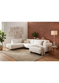 Wohnlandschaft Home Affaire "Sveeva, U-Form, XXL, B.310 cm, schwarze Metallf&uuml;&szlig;e", creme, B:310cm H:78cm T:197cm, 100% PES, Sofas, Wohnlandschaft, langlebiger Webstoff, mit Wellenunterfederung, viele Farben