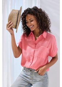 Beach Time Kurzarmbluse BEACHTIME, Damen, Gr. 46, koralle, Web, Obermaterial: 100% Baumwolle, unifarben, figurumspielend h&uuml;ftlang, Rundhals, Blusen Kurzarmbluse, aus Musselin, Hemdbluse, Oversize