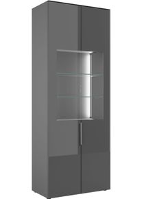 HBZ-MEBLE Vitrine HBZ "Santorin Vitrine, Melaminbeschichtung, LED-Beleuchtung", anthrazit, B:75cm H:196cm T:40cm, Glas, Holzwerkstoff, Schr&auml;nke, Vitrine, LED Vitrine, mit Softclose-Funktion, Lip Griffe aus Metall