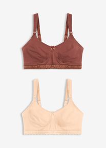 Reggiseno allattamento senza ferretto con cotone biologico (pacco da 2), Marrone, Taglia 80C, bonprix