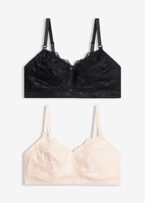 Reggiseno allattamento senza ferretto con pizzo (pacco da 2), Nero, Taglia 105C, bonprix