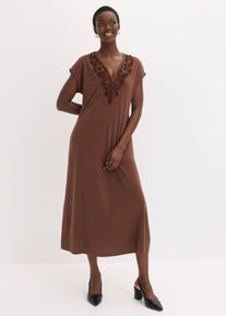 Abito tunica con ricami, Marrone, Taglia 58/60 (XXL), bonprix