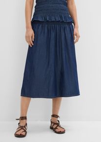 Gonna midi di jeans con elastico in vita, Blu, Taglia 46, bonprix