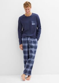 Pigiama con pantaloni in flanella di cotone morbido, Blu, Taglia 52/54 (L), bonprix