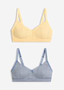 Bralette imbottita senza ferretto con lavorazione traforata in cotone biologico (pacco da 2), Giallo, Taglia 42, bonprix