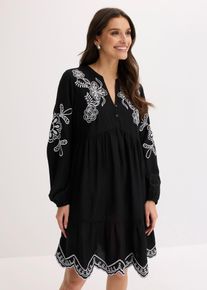 Abito tunica in viscosa fluida con ricamo, Nero, Taglia 48, bonprix
