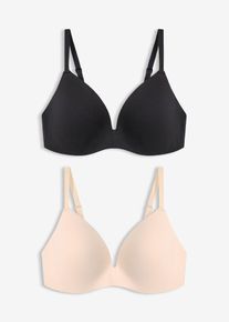 Reggiseno senza ferretto con coppe preformate e cotone (pacco da 2), Nero, Taglia 85A, bonprix