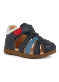 Lauflernschuh Geox "B SANDAL MACCHIA BOY", M&auml;dchen, Gr. 26, blau (navy, hellblau), Leder, Synthetik, Schuhe Lauflernschuh, Sandale, Babyschuh, Klettschuh mit bunten Riemchen