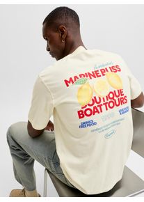 Jack & Jones T-Shirt JACK & JONES "JORRIVIERA VINTAGE POSTER BACK TEE SS CN", Herren, Gr. M, antique wei&szlig;, Jersey, Obermaterial: 100% Baumwolle, bedruckt, regular fit normal, Rundhals, gerader Abschluss, Shirts T-Shirt, mit Print
