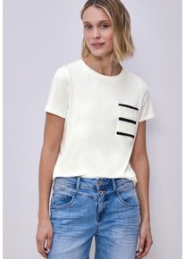 T-Shirt Street One, Damen, Gr. 40, sanftes wei&szlig;, Jersey, Obermaterial: 48% Baumwolle, 48% Modal, 4% Elasthan, bestickt, unifarben, regular fit normal, Rundhals, Shirts T-Shirt, mit Brust Tasche