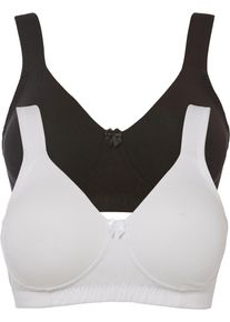 Minimizer-BH bonprix "Minimizer T-Shirt BH ohne B&uuml;gel mit Baumwolle (2er Pack)", Damen, Gr. 105, Cup F, schwarz (schwarz, wei&szlig;), Obermaterial: 95% Baumwolle, 5% Elasthan. Futter: 95% Baumwolle, 5% Elasthan, BHs Minimizer-BH, b&uuml;gelloses Design, f&uuml;r den Alltag, klassische Passform