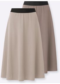 Jerseyrock Classic Basics, Damen, Gr. 54, dunkeltaupe, sesam, 97% Polyester, 3% Elasthan, meliert, unifarben, wadenlang, R&ouml;cke Jerseyrock
