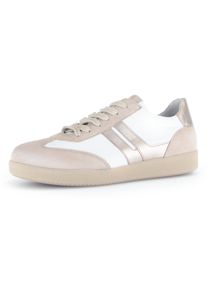 Sneaker Gabor, Damen, Gr. 39, beige (beige, wei&szlig;), Glattleder, Ziegenveloursleder, kontrastfarbene Details, Schuhe Sneaker, Freizeitschuh, Halbschuh, Schn&uuml;rschuh mit gepolstertem Schaftrand