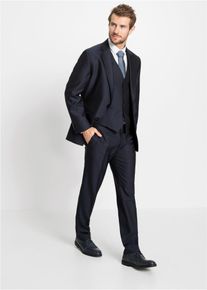 Anzug bonprix, Herren, Gr. 50, N-Gr, blau (dunkelblau (l&auml;nge: regul&auml;r)), Web, Accessoire: 100% Polyester. Obermaterial: 88% Polyester, 12% Viskose. Futter: 100% Polyester, gepflegt, unifarben, festlich, regular fit, Anz&uuml;ge Anzug, bestehend aus Sakko mit Reverse, Weste, Flatfront-Hose und Krawatte