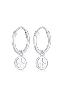 Paar Creolen Elli "Ohrringe Creolen Peace Boho Symbol 925 Silber" Gr. 21, silber, Ohrringe, Damen, ohne Stein, Silber 925 (Sterlingsilber), Paar Creolen