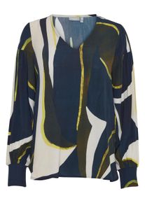 Langarmbluse Fransa "Langarm-Bluse FRLENA", Damen, Gr. L, blau (navy blazer aop so24 01d), Obermaterial: 51% Viskose LENZING ECOVERO CV LenzEcov. 49% Viskose CV., Blusen Langarmbluse