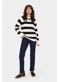 Strickpullover Saint Tropez "Strickpullover GarbieSZ", Damen, Gr. S, wei&szlig; (ice schwarz stripe), Obermaterial: 54% Polyester Pol. recyc.. 38% Polyacryl PAN. 5% Wolle mw. 3% Elasthan EL., Pullover Strickpullover