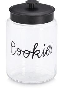 Vorratsglas zeller PRESENT "Cookies" mit Metalldeckel", transparent, schwarz, H:26,4cm &Oslash;:17,3cm, Glas, Metall, Lebensmittelaufbewahrungsbeh&auml;lter, Vorratsglas, Keksglas, luftdicht