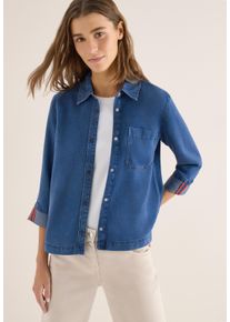 Hemdbluse Cecil, Damen, Gr. XL (44), blau (mid blau wash), Denim/Jeans, Obermaterial: 100% Lyocell, unifarben, l&auml;ssig geschnitten h&uuml;ftbedeckend, Rundhals, mit Aufschlag Aufschlag, Blusen Hemdbluse, 3/4-Arm und im Denim-Look
