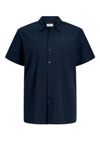 Jack & Jones PlusSize Kurzarmhemd "JORRIVIERA TEXTURE SHIRT SS PLS", Herren, Gr. 5XL, N-Gr, sky captain, Web, Obermaterial: 100% Baumwolle, JACK & JONES PLUSSIZE, unifarben, regular fit normal, gerader Abschluss, Hemden Kurzarmhemd, mit Knopfleiste