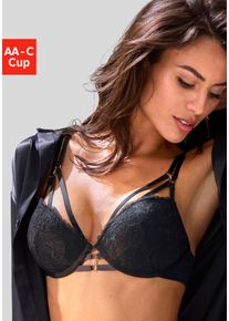 Push-up-BH JETTE, Damen, Gr. 85, Cup B, schwarz, Spitze, Obermaterial: 60% Polyamid, 35% Polyester, 5% Elasthan, BHs Push-up-BH, mit B&uuml;gel und aufregenden Ring- und B&auml;nderdetails, sexy Dessous