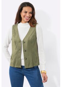 Lederimitatweste Casual Looks, Damen, Gr. 54, schilf, 90% Polyester, 10% Elasthan, unifarben, Westen Lederimitatweste