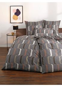 Bettw&auml;sche Janine Gr. 5, anthrazit, sand, bedruckt, B/L: 135cm x 200cm, Mako-Satin, B/L: 40cm x 80cm, 2, Mako-Satin, 100% Baumwolle, Bettw&auml;sche, Bettw&auml;sche