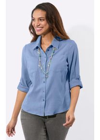 Flanellbluse Casual Looks, Damen, Gr. 54, bleu, 100% Baumwolle, unifarben, Blusen Flanellbluse