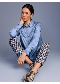 Hemdbluse CREATION L PREMIUM, Damen, Gr. 50, blau (bleu), 60% Viskose, 40% Seide, unifarben, Blusen Hemdbluse
