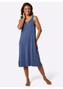 Sommerkleid feel good "Sommerkleid", Damen, Gr. 52/54, Normalgr&ouml;&szlig;en, jeansblau, 95% Viskose, 5% Elasthan, gemustert, mehrfarbig, knielang, Rundhals, Kleider Sommerkleid