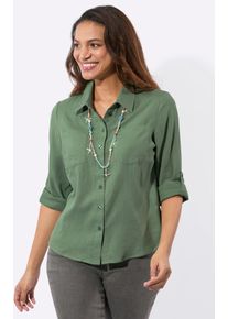 Flanellbluse Casual Looks, Damen, Gr. 54, eucalyptus, 100% Baumwolle, unifarben, Blusen Flanellbluse