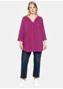 Longbluse sheego, Damen, Gr. 58, magenta, 100% Viskose, unifarben, Rundhals, Blusen Longbluse