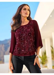 Georgettebluse Heine, Damen, Gr. 44, burgund, gemustert, 100% Polyester, unifarben, Rundhals, Blusen Georgettebluse