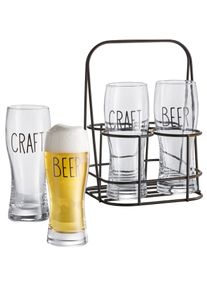 Gl&auml;ser-Set, transparent, B:18,5cm H:24cm, Glas, Metall, Trinkgef&auml;&szlig;e, Gl&auml;ser-Set