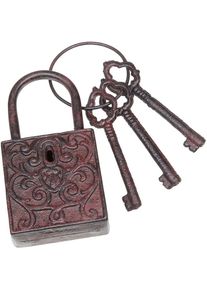 Gartenfigur AMBIENTE HAUS "Vorh&auml;ngeschloss mit Schl&uuml;ssel", braun, B:8cm H:15cm, Aluminium, Gartenfiguren, Gartenfigur