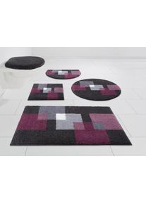 Badematte Grund "Paxos" Gr. 4, pink (stein, beere), H:20mm, Polyacryl, Badematten, Badematte, geometrisches Design, modern, flauschig, softer Flor, Made in Europe