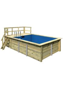 Rechteckpool Karibu "Holzpool Roma A BxLxH: 353x400x124 cm mit Sonnendeck", braun, B:353cm H:124cm L:400cm &Oslash;:564cm, Schwimmbecken, Rechteckpool, 44 mm starke kesseldruckimpr&auml;gnierte Holzbohlen aus Fichtenholz